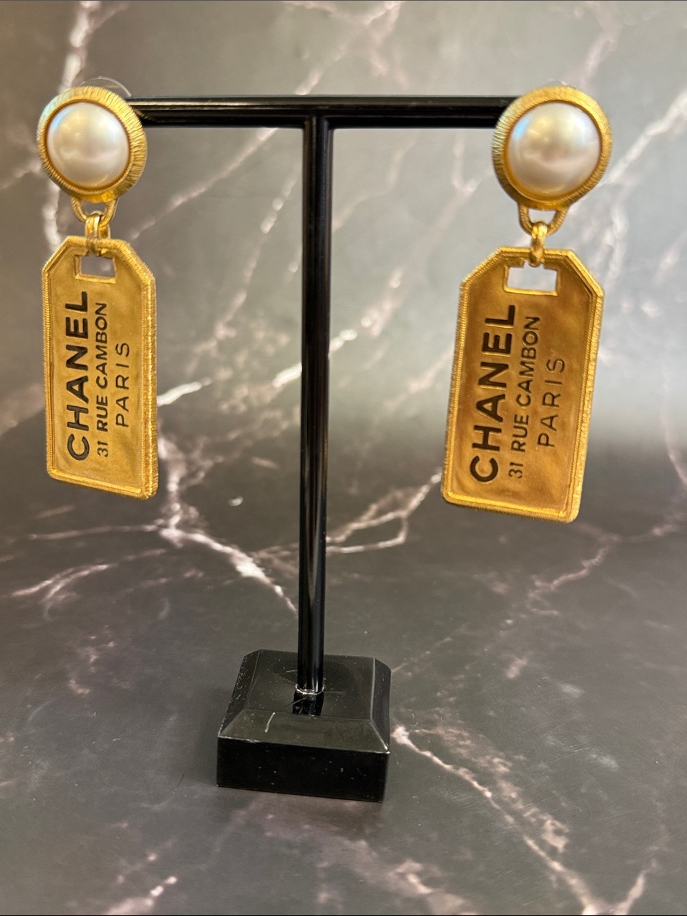 CHANEL MASSIVE 31 RUE CAMBON PEARL LUGGAGE TAG EARRINGS 2020
